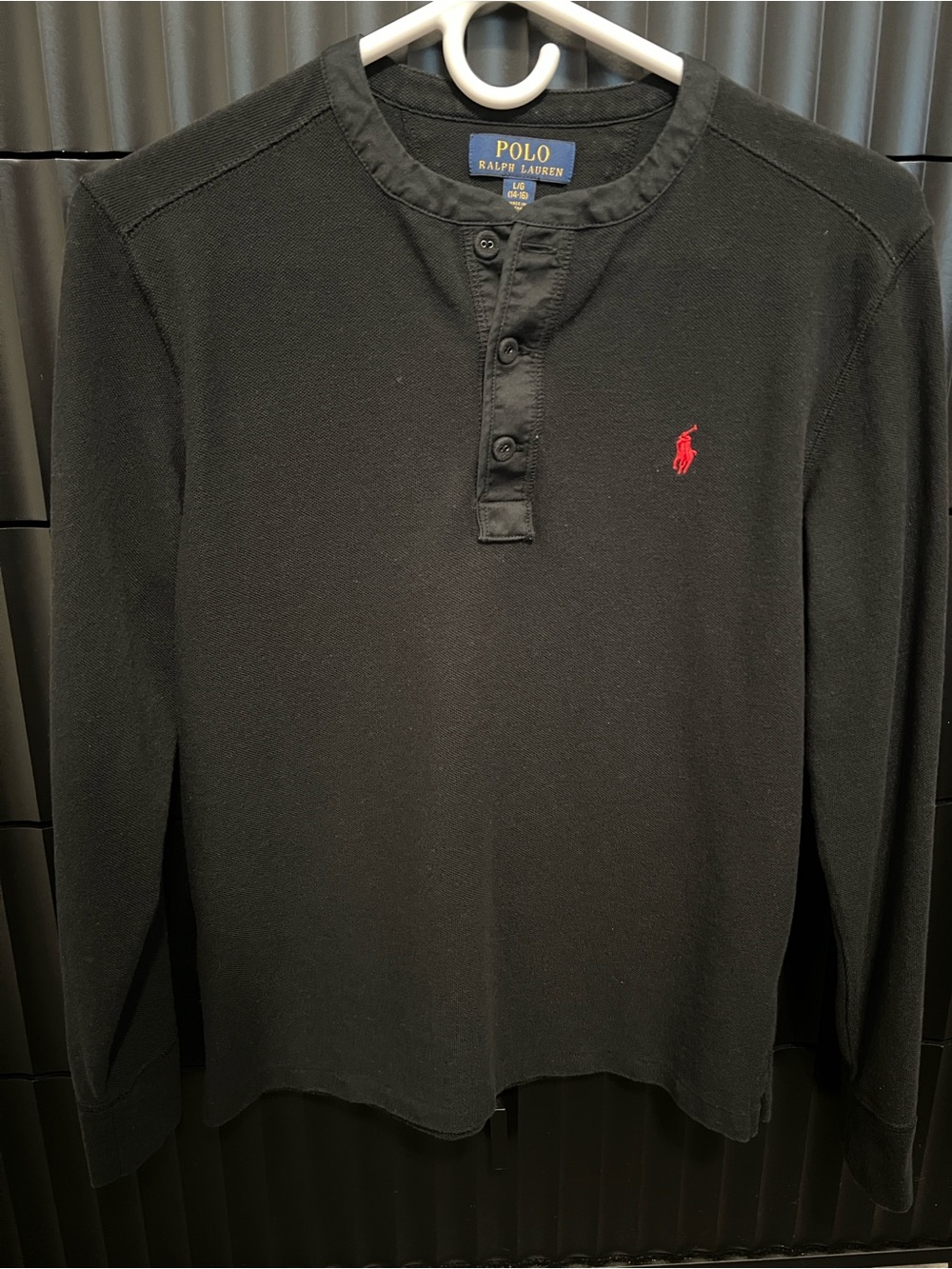 EUC- Boys Polo by Ralph Lauren Black Henley Long-Sleeve Shirt - Sz 12/14